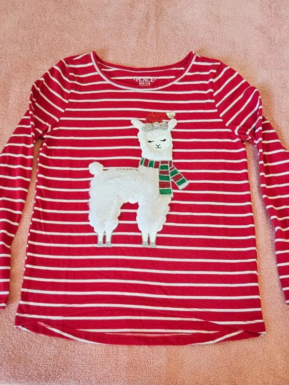 The Children's Place Girls Striped Llama Christmas Top Size 7/8